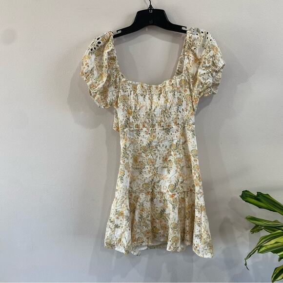 En Saison Floral Eyelet Mini Dress Puff Sleeve Cottagecore XS - Picture 5 of 10
